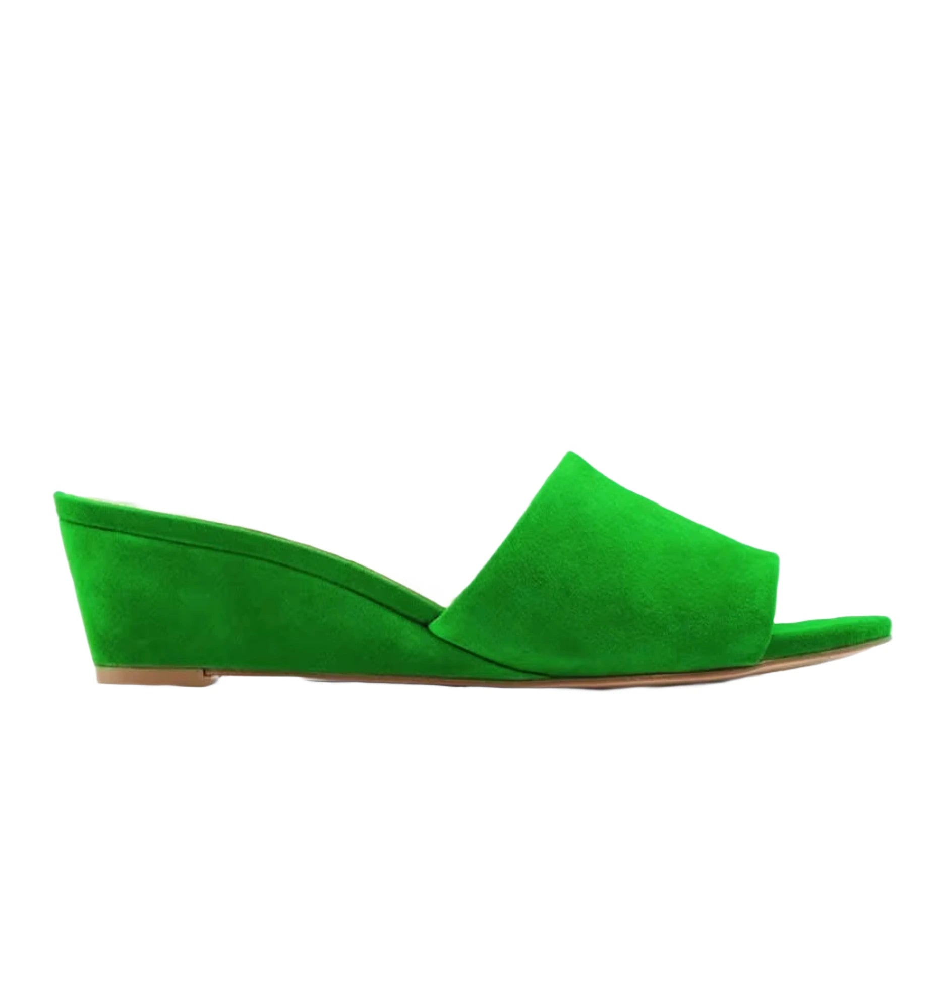 Green wedge sandal on a white background