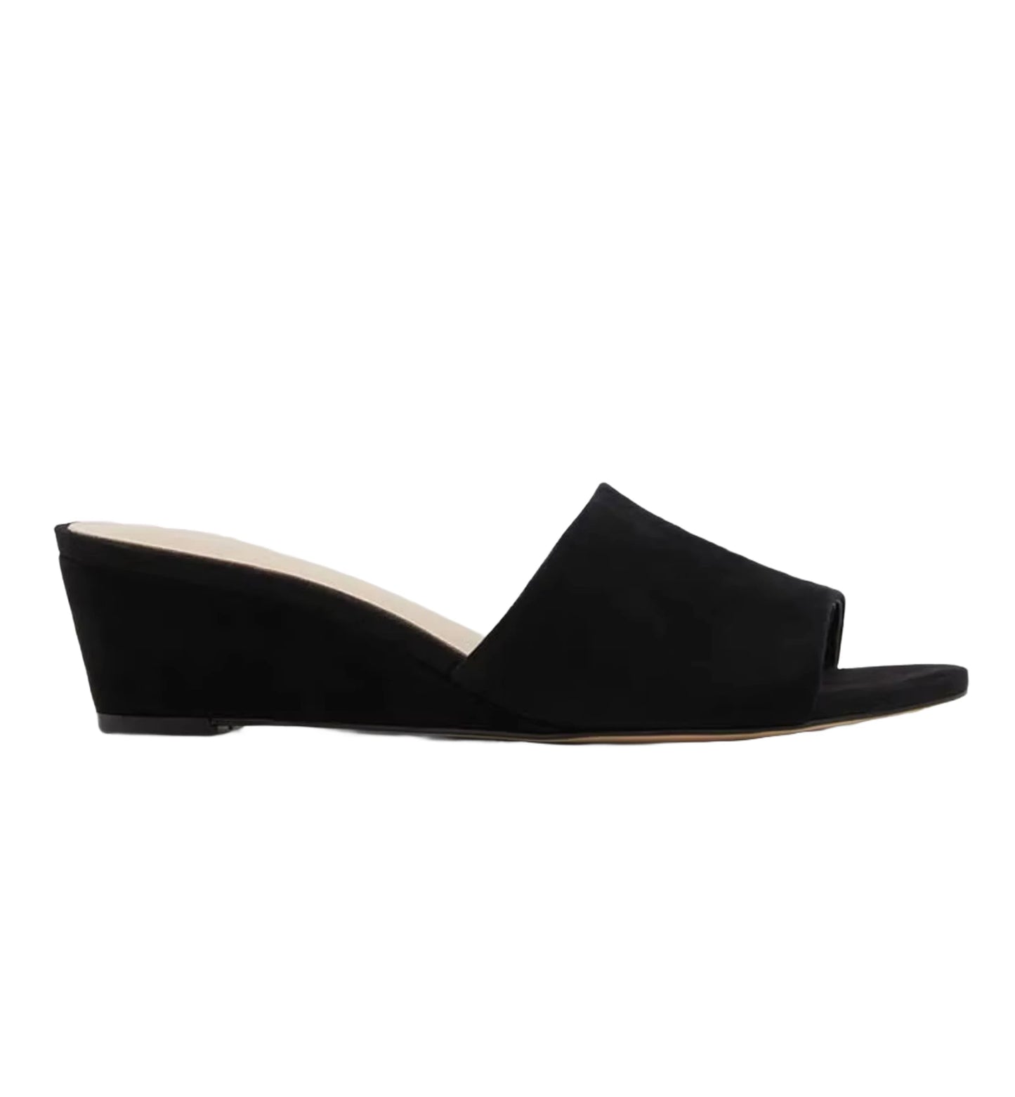 Black wedge sandal on a white background