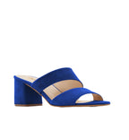 Blue high-heeled sandal on a white background