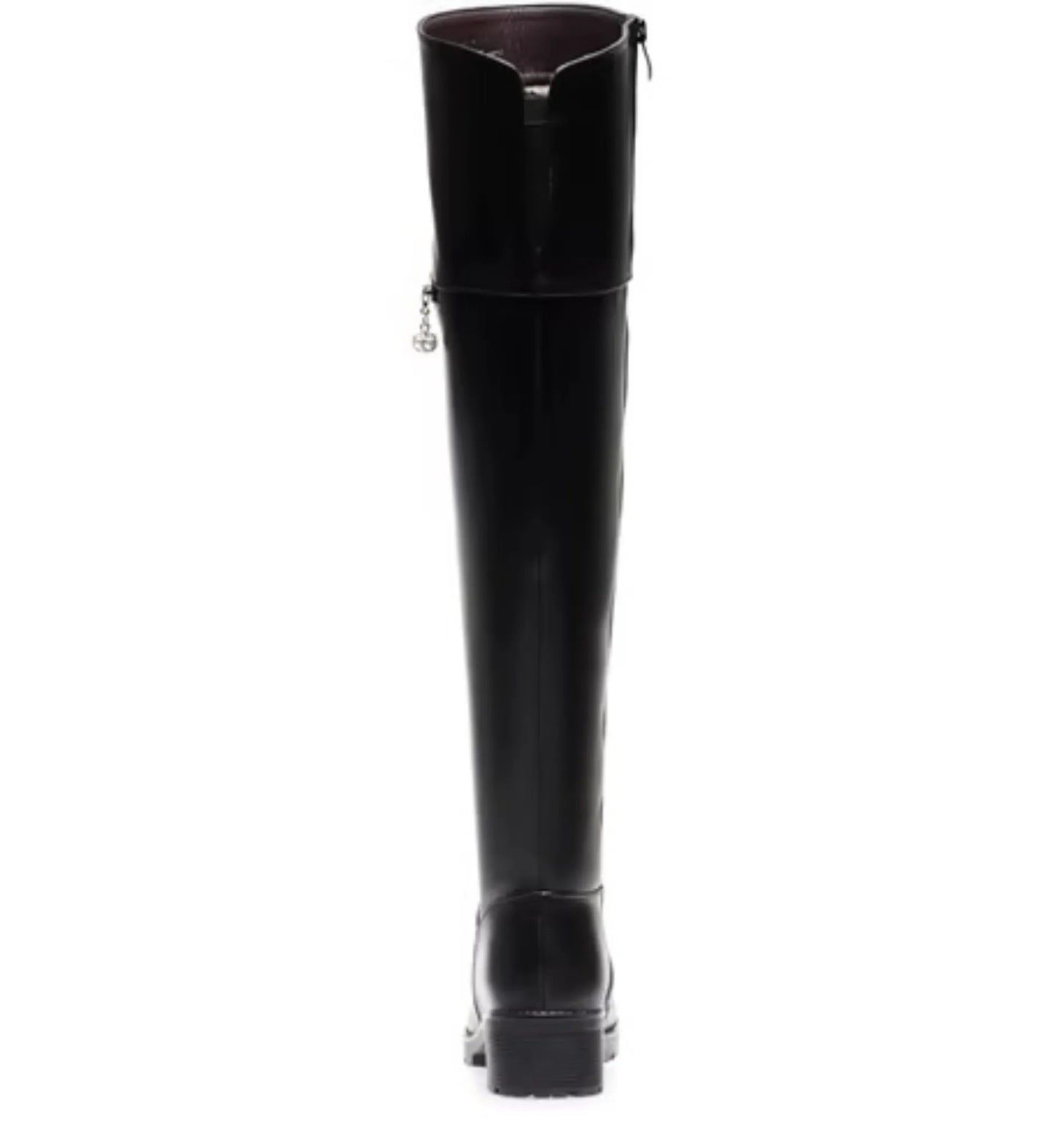 Black knee-high boot on a white background