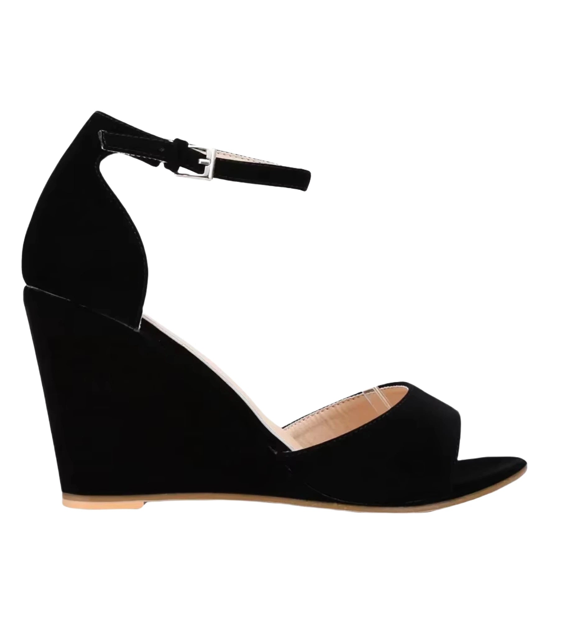 Black wedge sandal on a white background