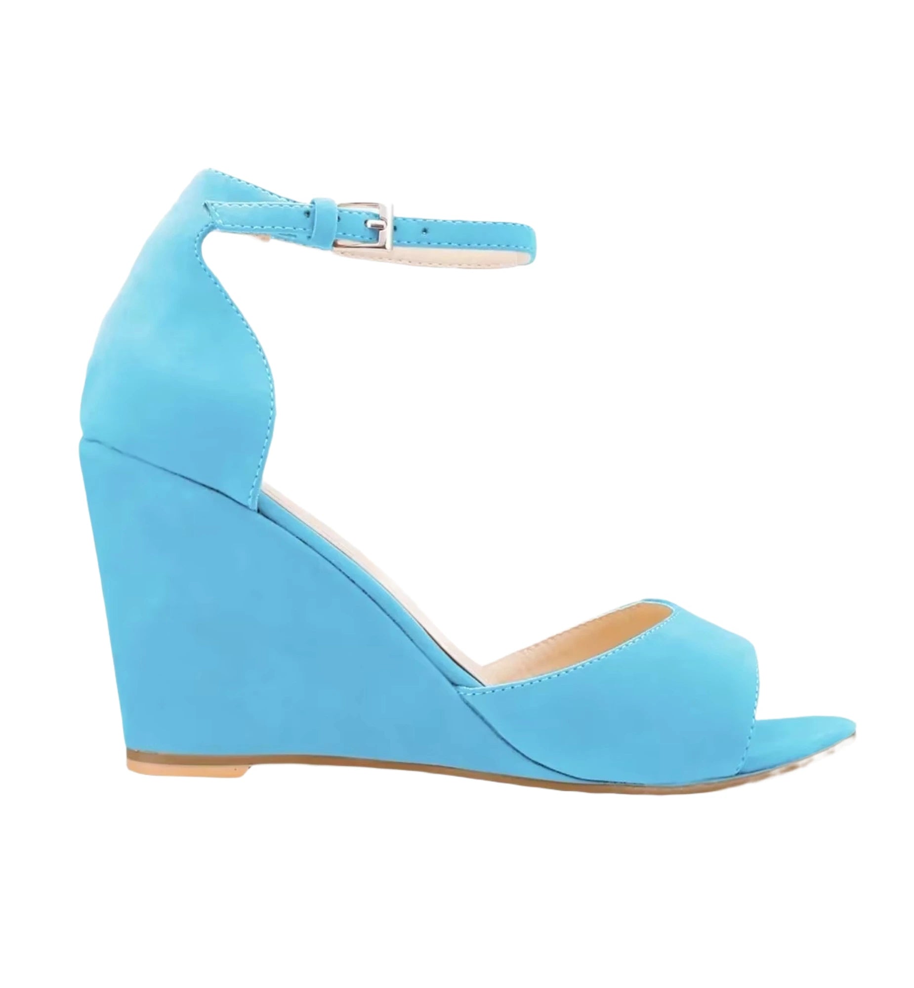 Blue wedge sandal on a white background