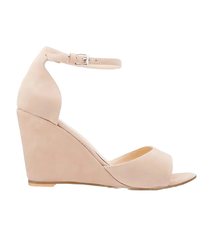 Beige wedge sandal on a white background