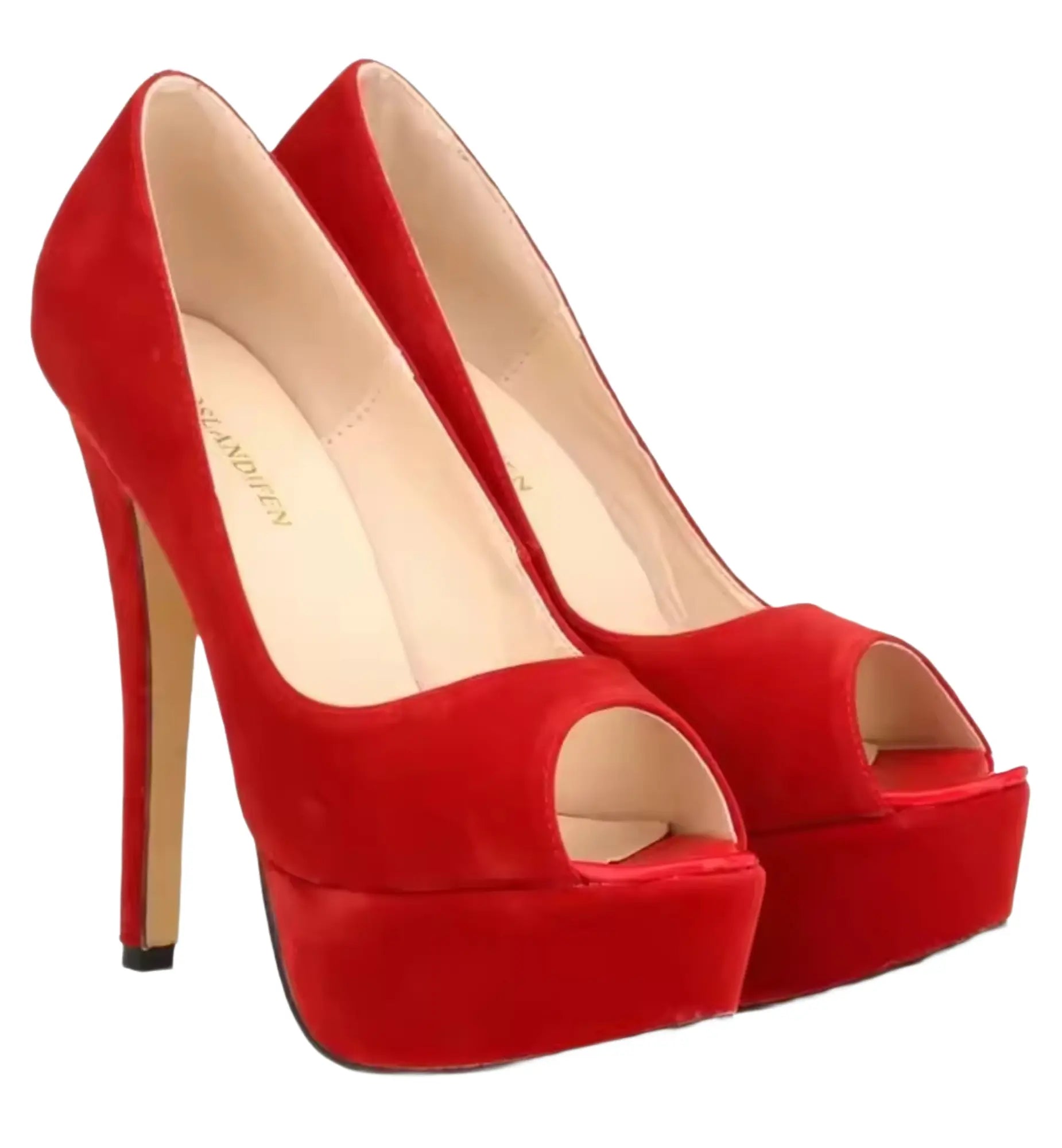 Red peep toe heels