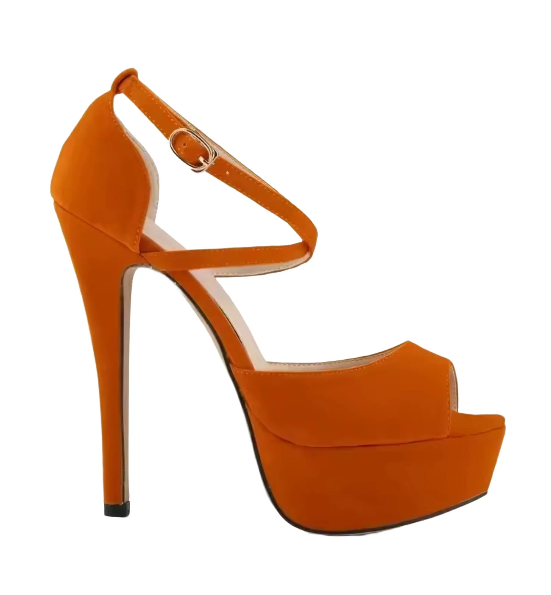 Orange high-heeled platform sandal 