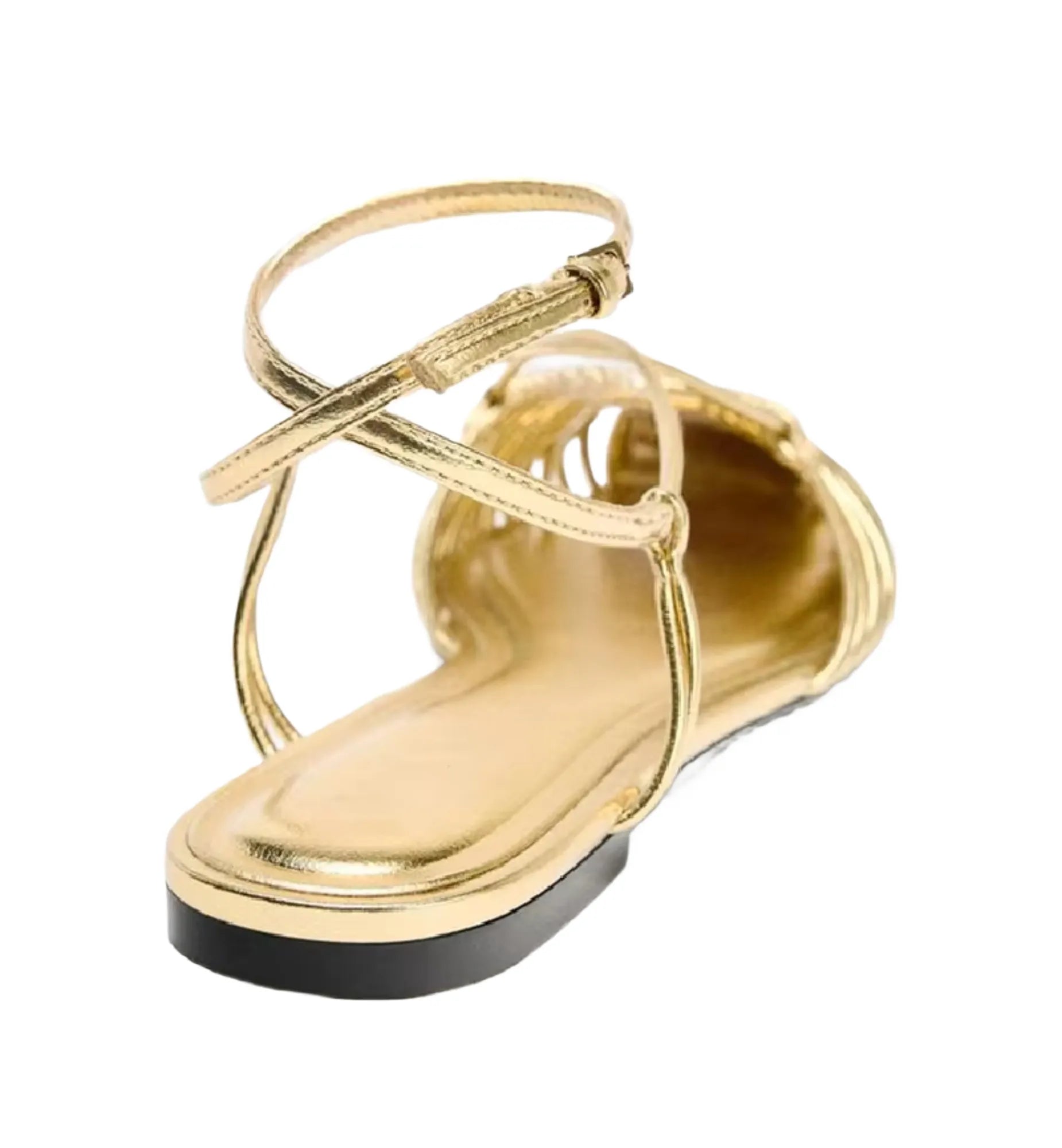 Gold sandal with a black sole 