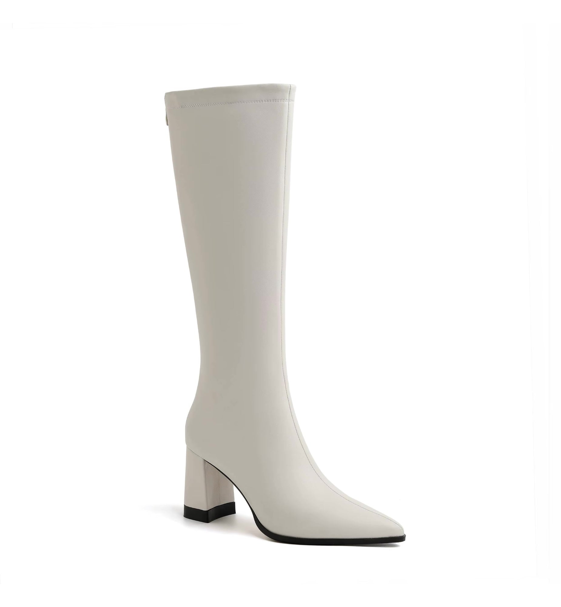 White knee-high boot on a white background