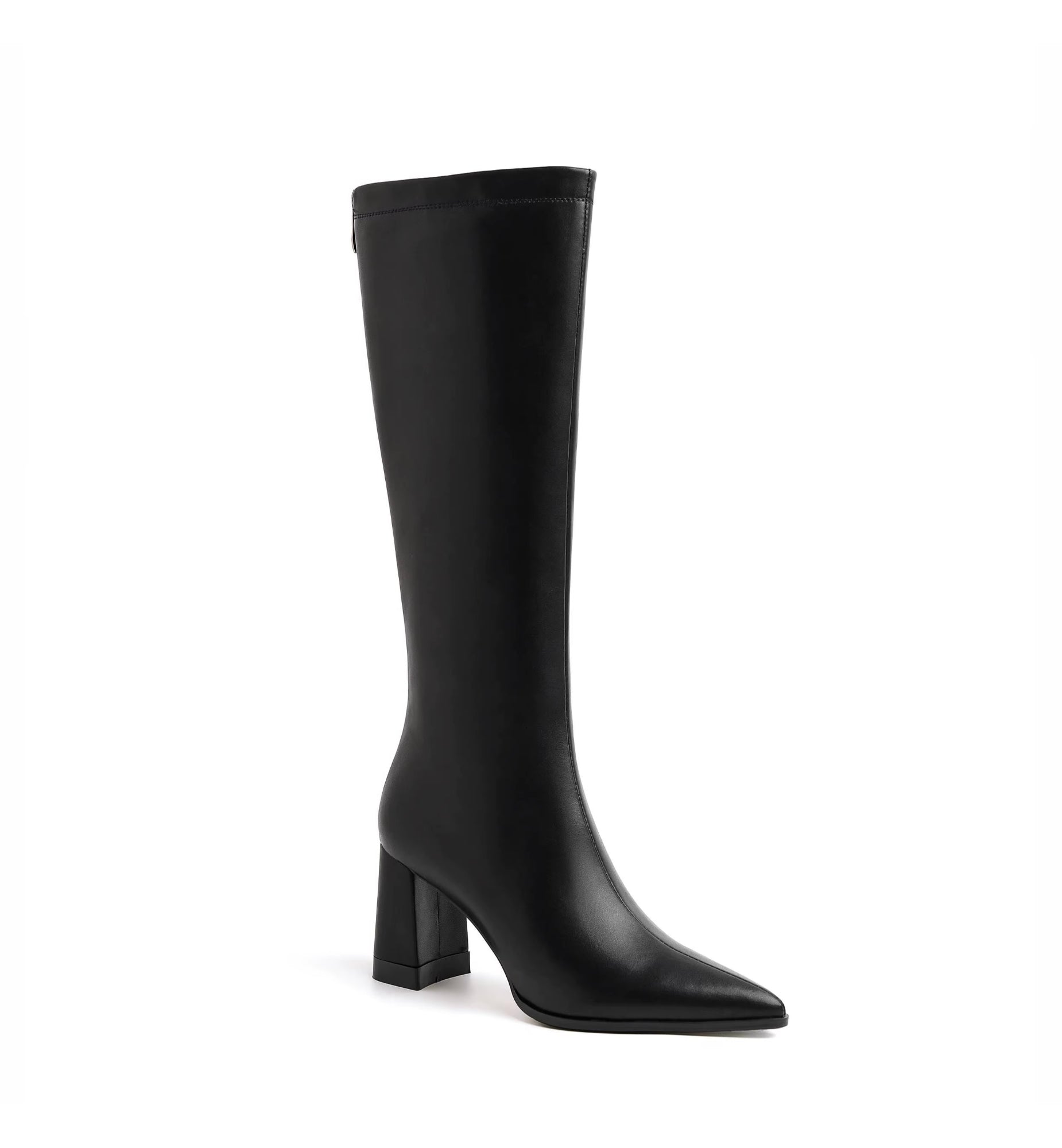Black knee-high boot on a white background