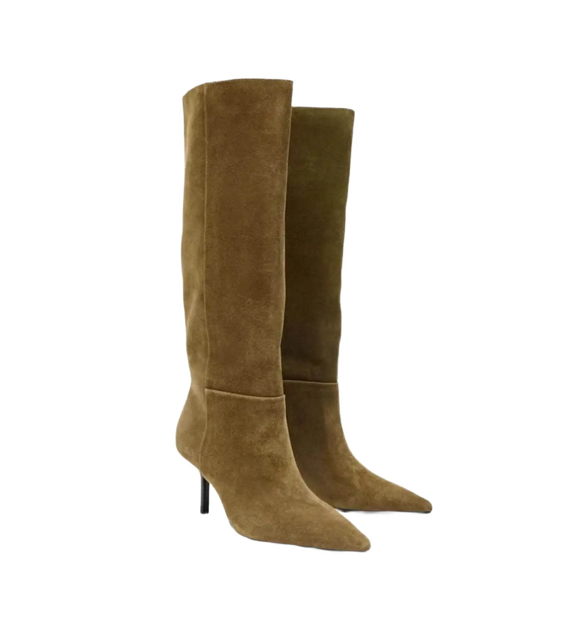 Pair of brown knee-high boots on a white background