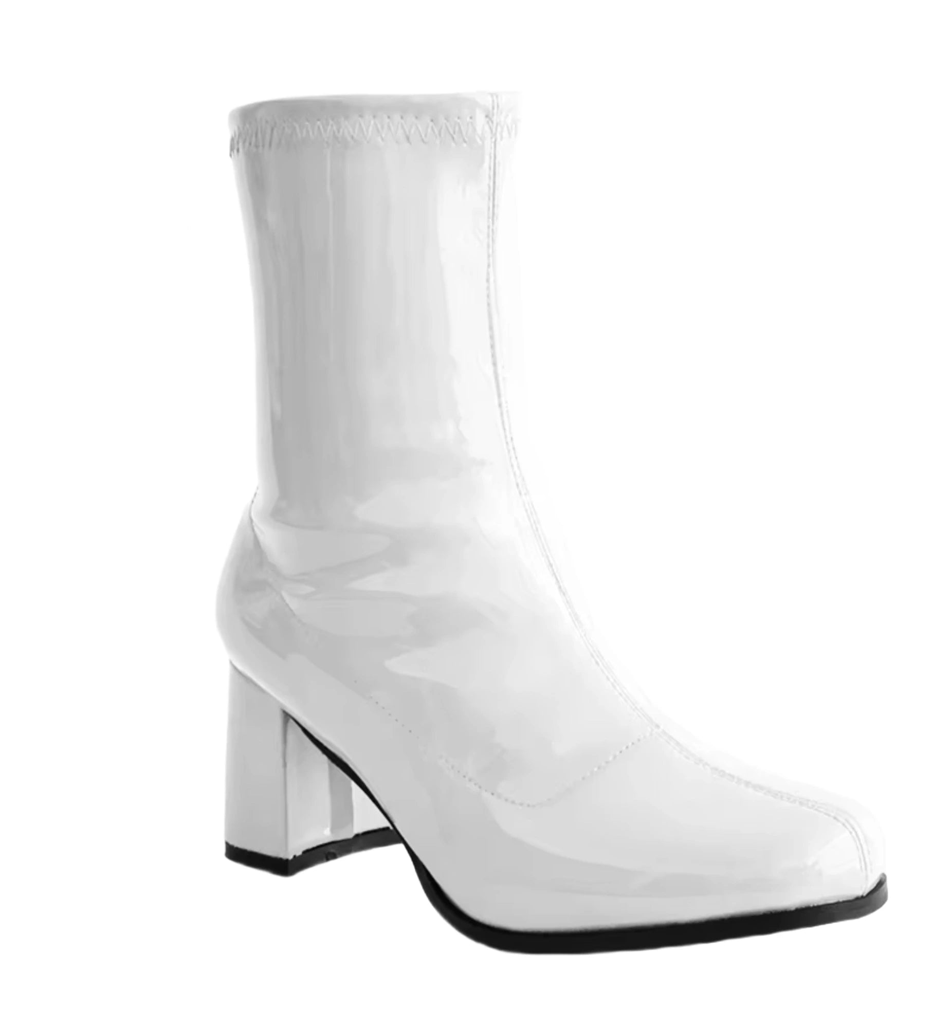 White ankle boots with block heel