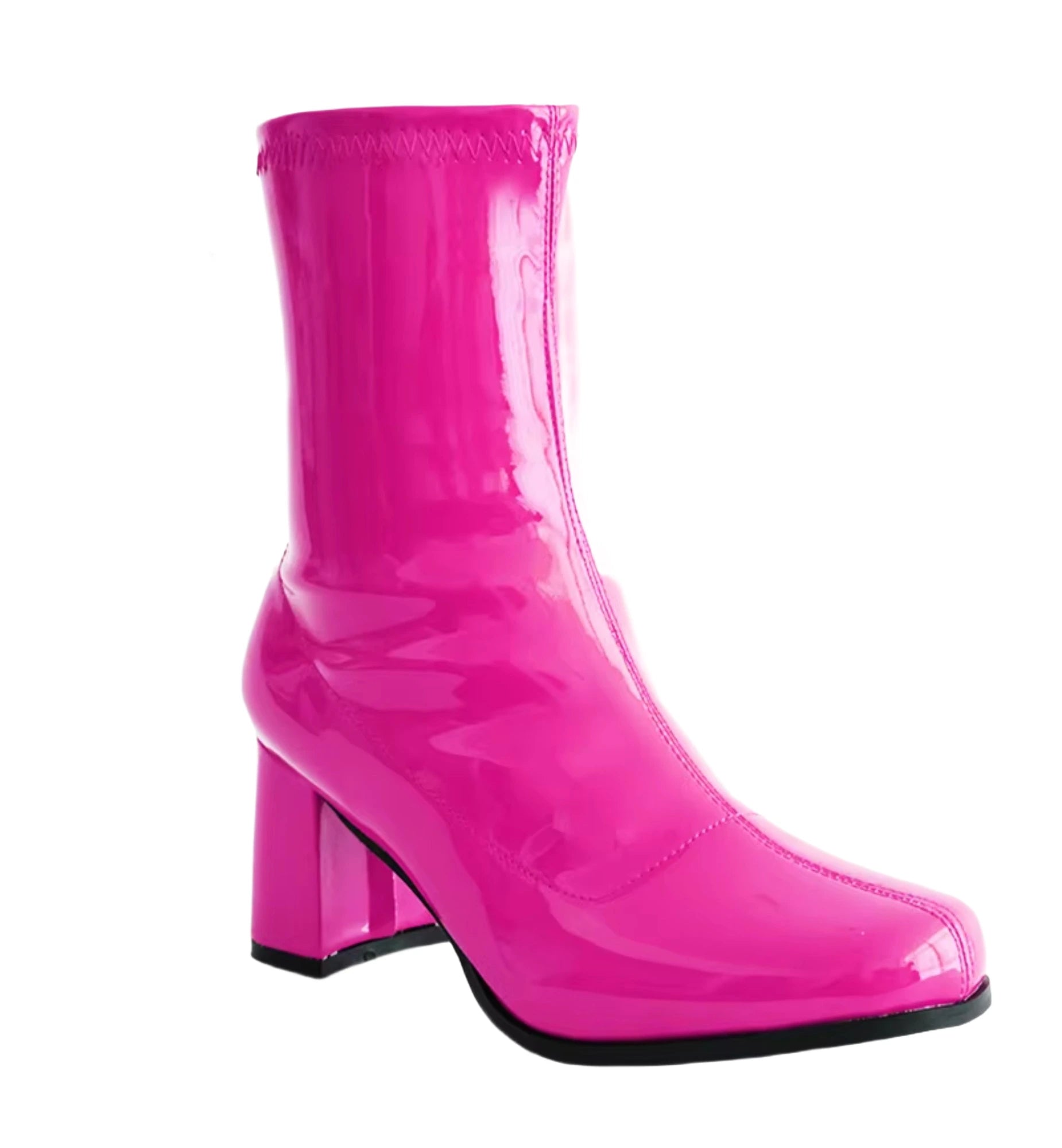 Shiny pink boot with block heels