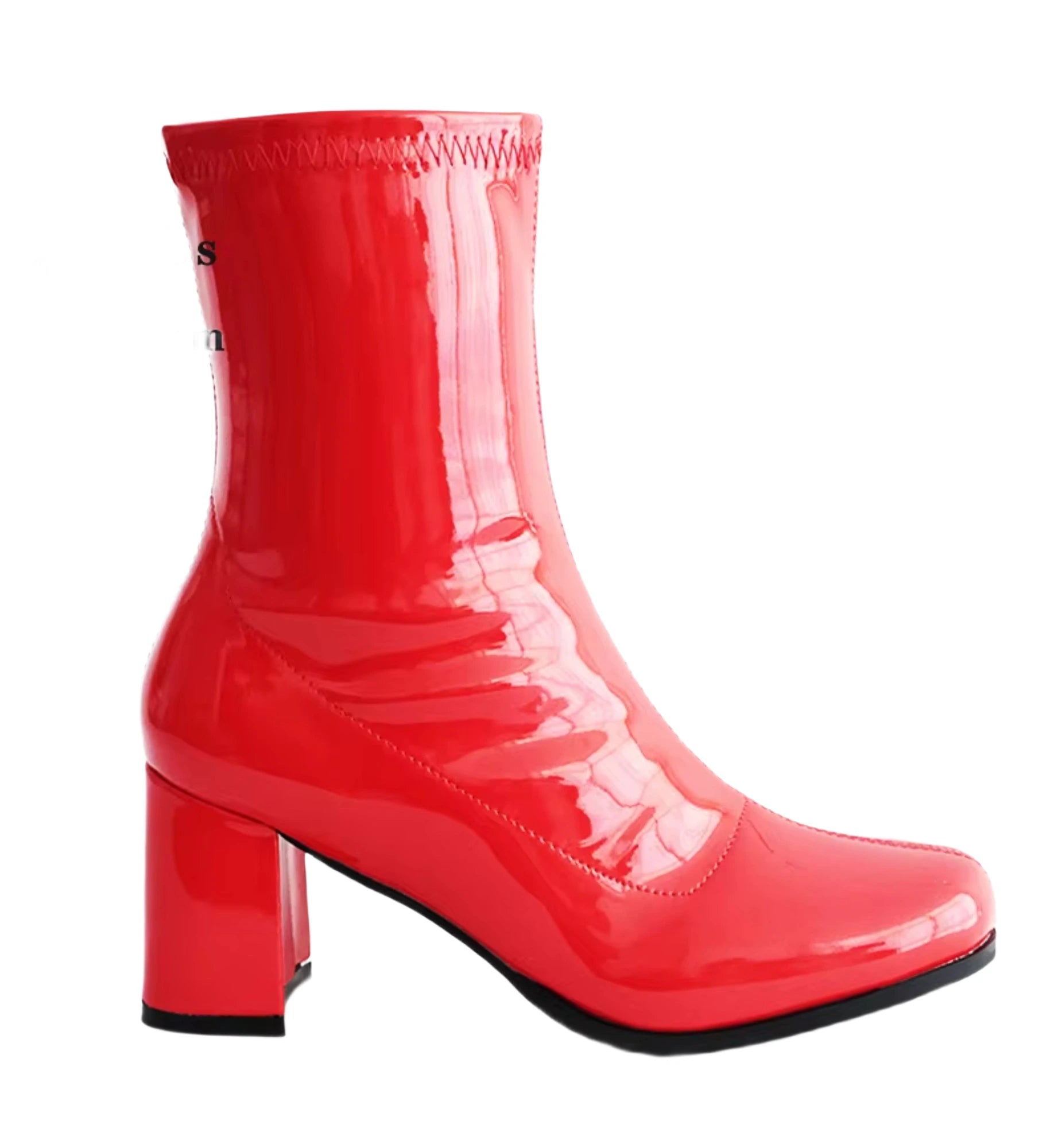 Shiny red boots on a white background