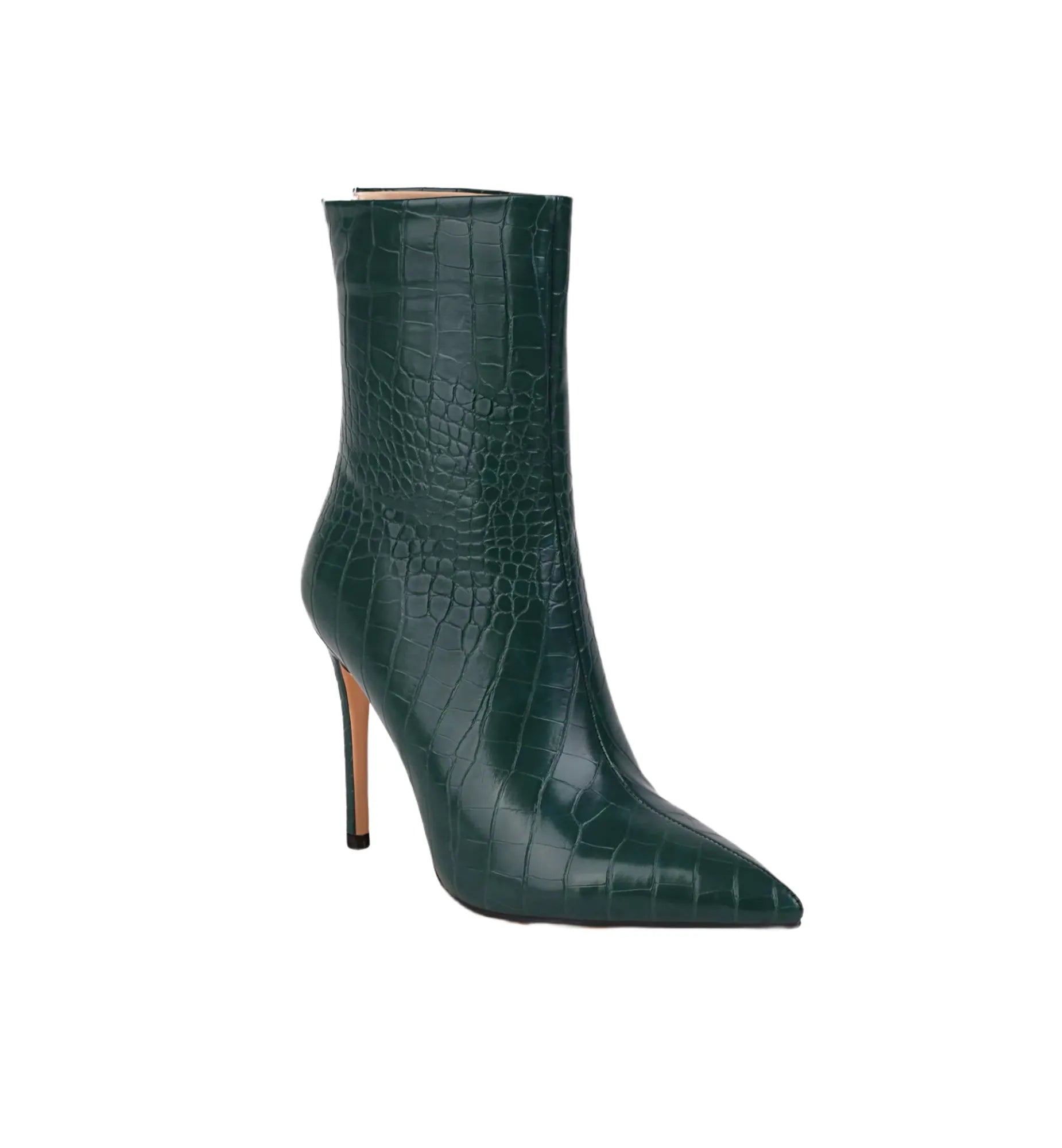 Green crocodile-patterned high-heeled boots
