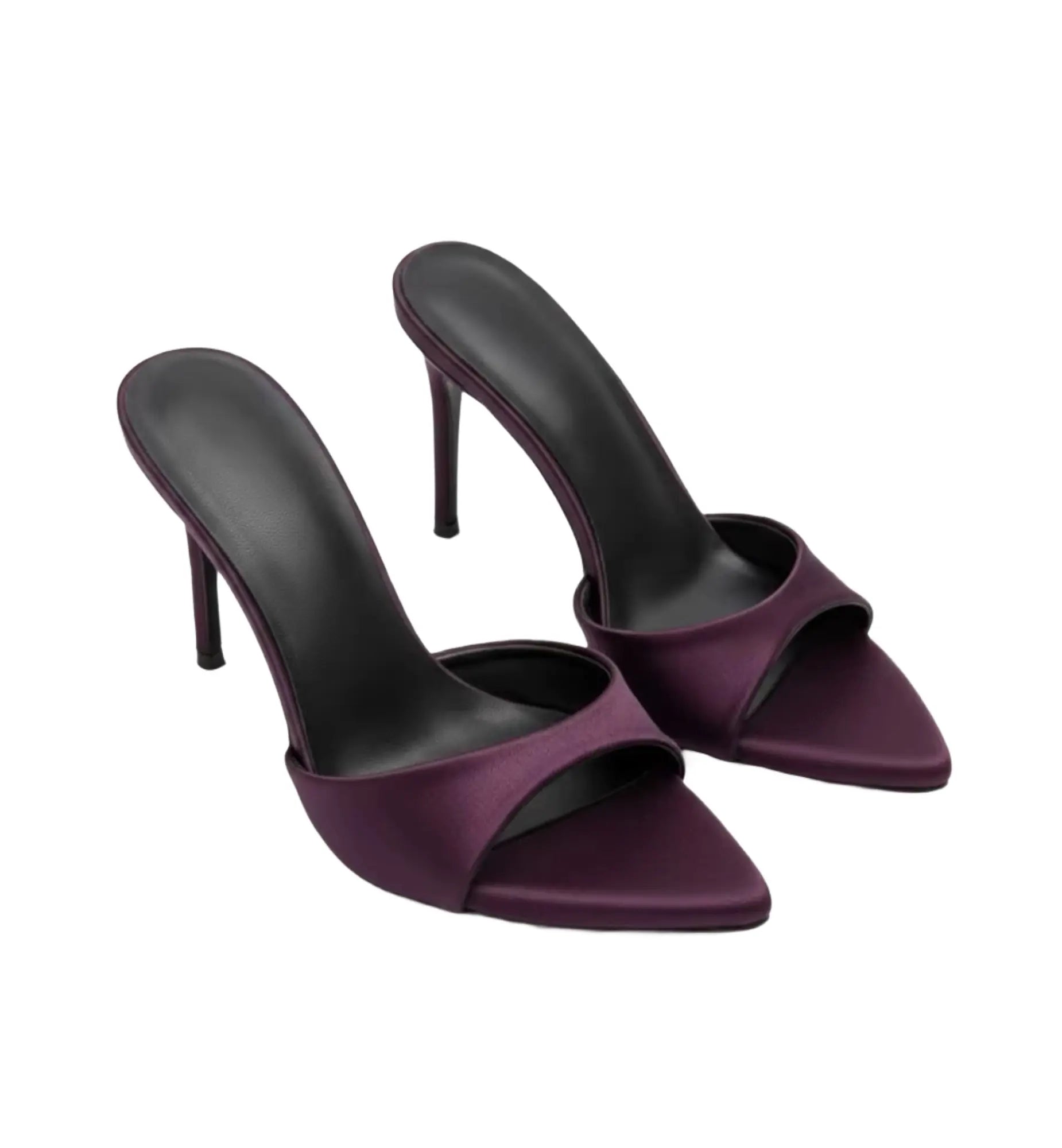 Pointed Toe Stiletto Heeled Mules with Satin Finish