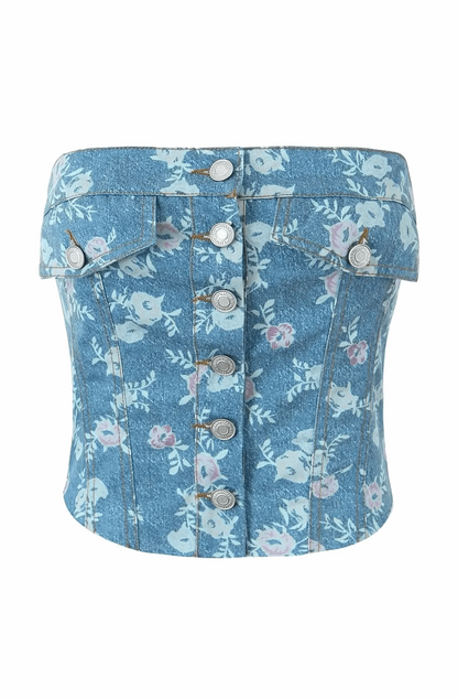 Floral denim corset and skort set