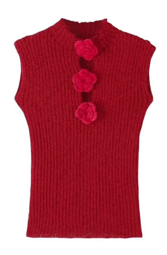 Rosette sleeveless knit top