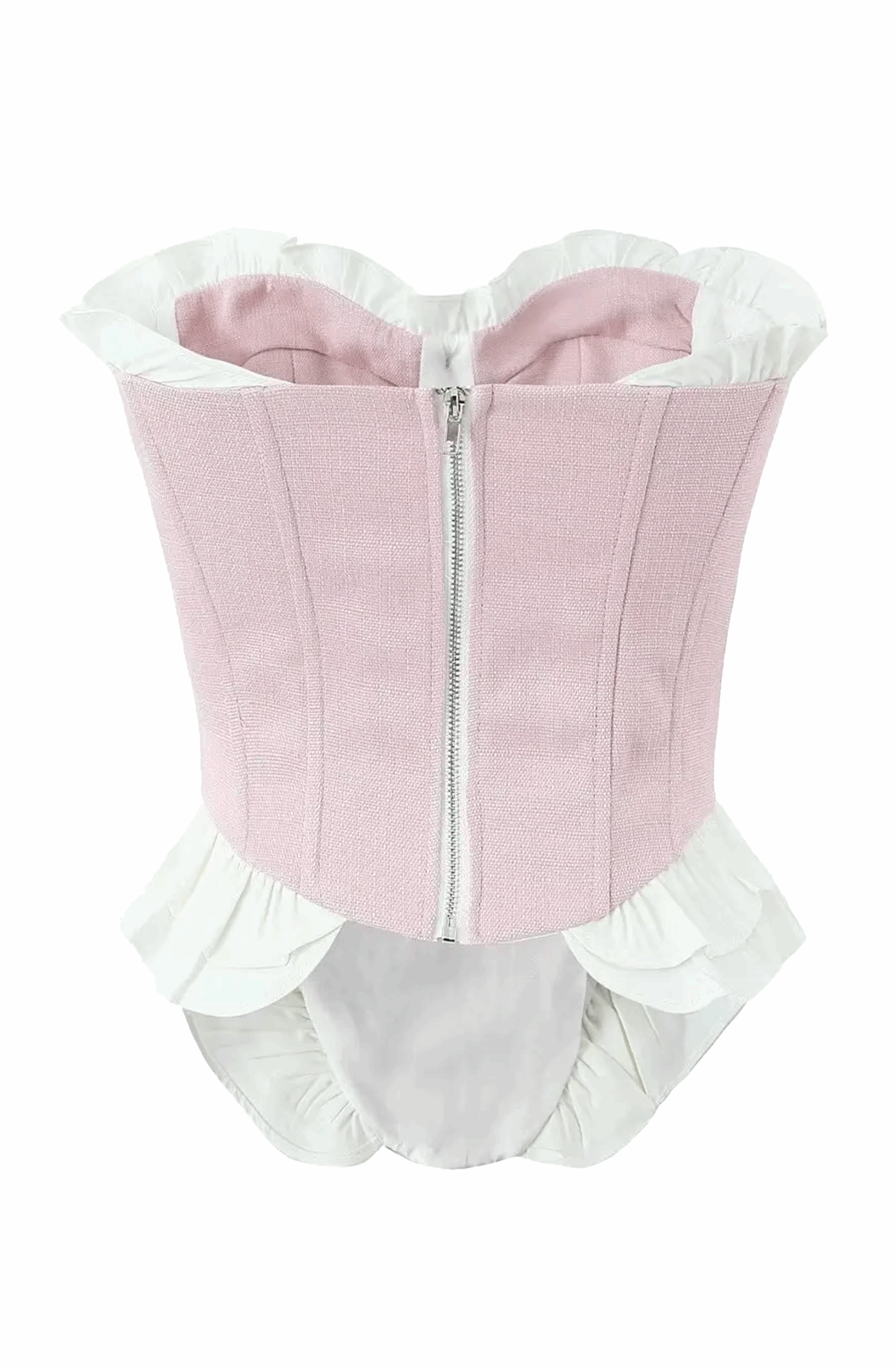 White ruffle pink corset top