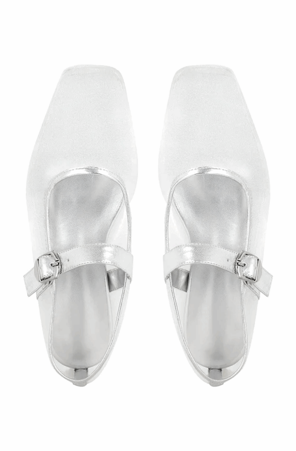 Silver Mary Jane mesh ballet flats