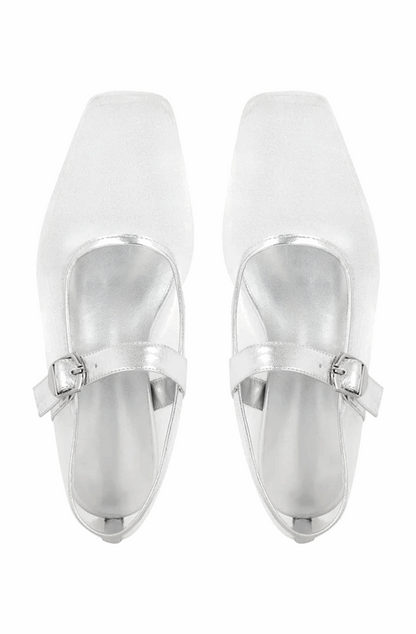 Silver Mary Jane mesh ballet flats