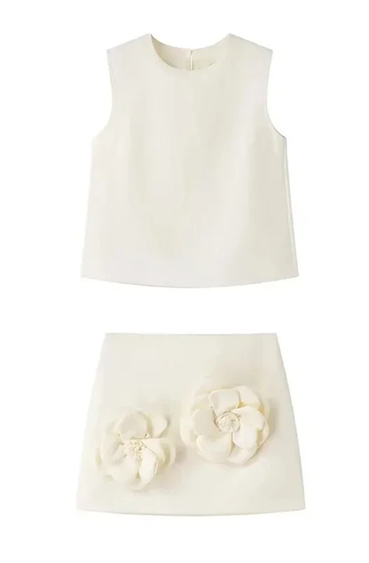 3D flower crop top and skirt set