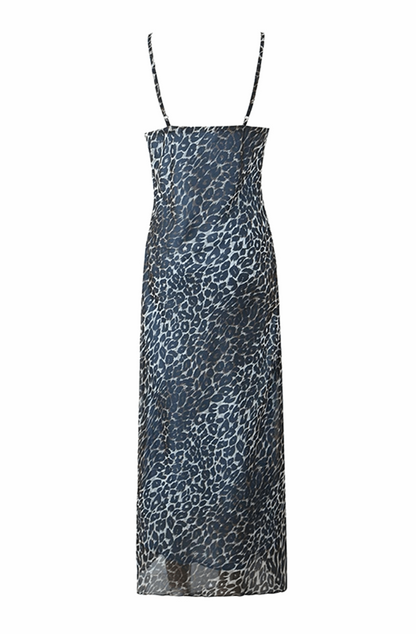 Lace patchwork blue leopard maxi dress