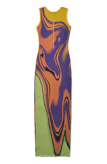 Abstract wave striped jacquard knitted sleeveless dress