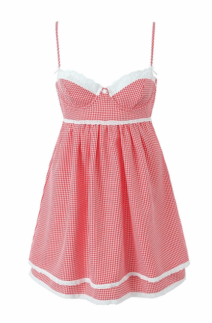 Red gingham skater dress