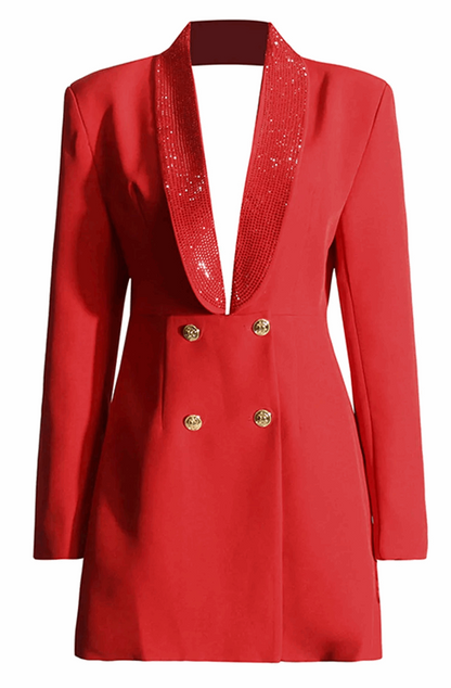 Red long blazer with rhinestone