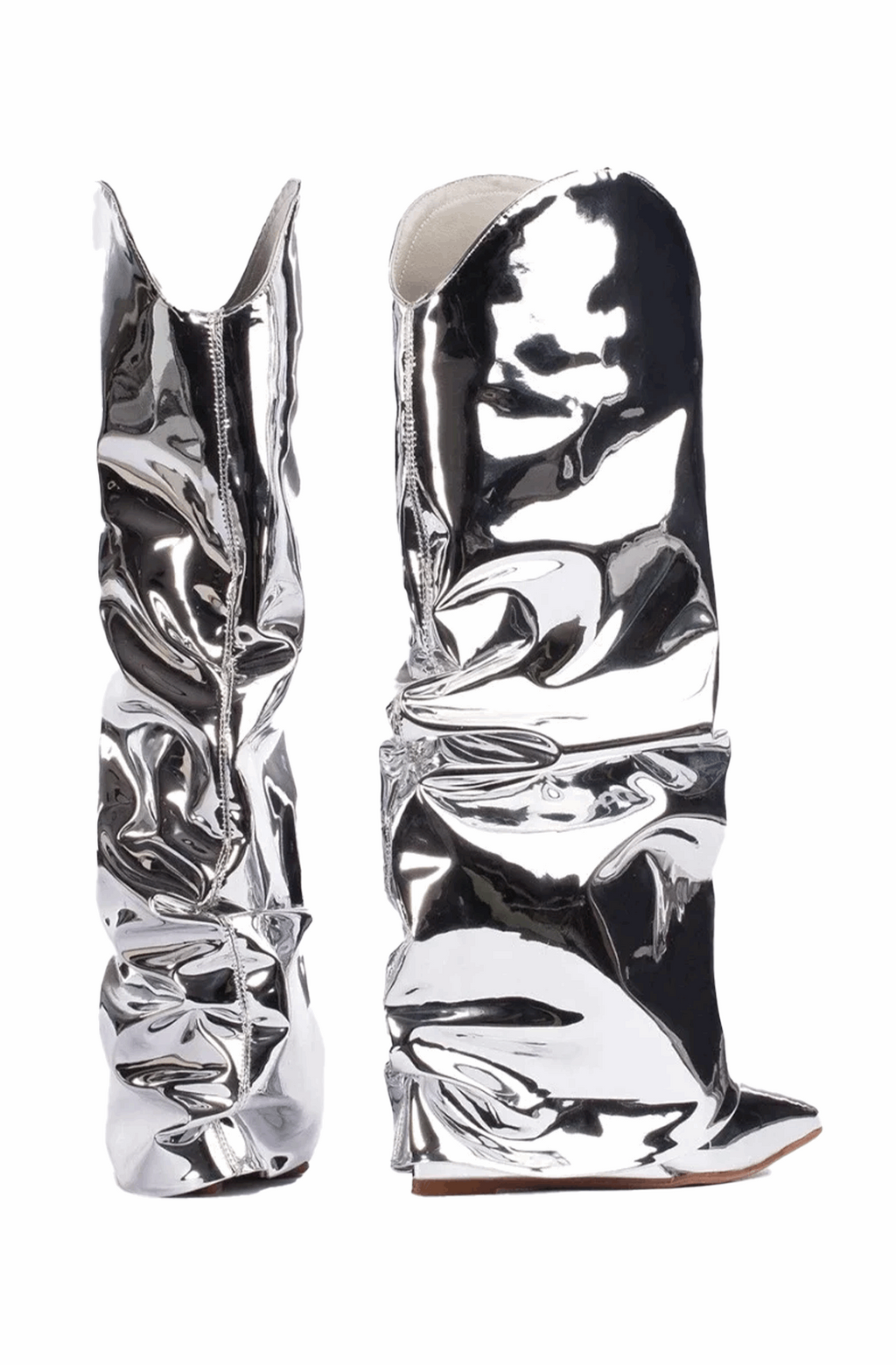 Silver mirror western fold over boots