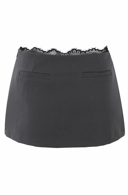 Low waist mini skort with lace trim