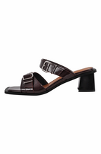Square toe buckle chunky heeled sandals