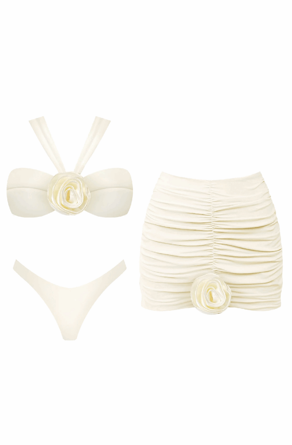 3D flower bikini and skirt matching set