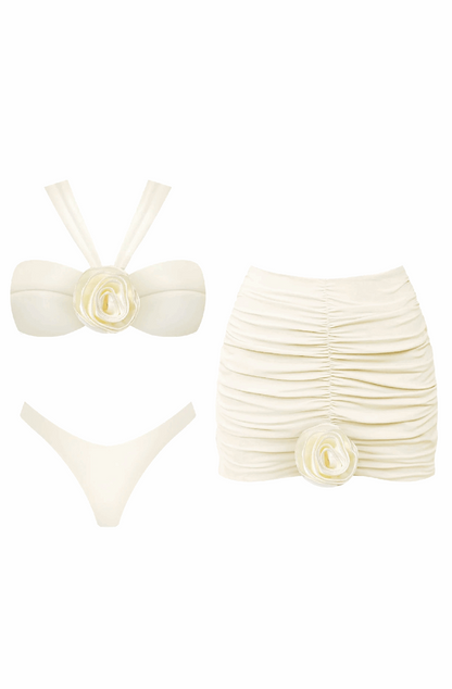 3D flower bikini and skirt matching set