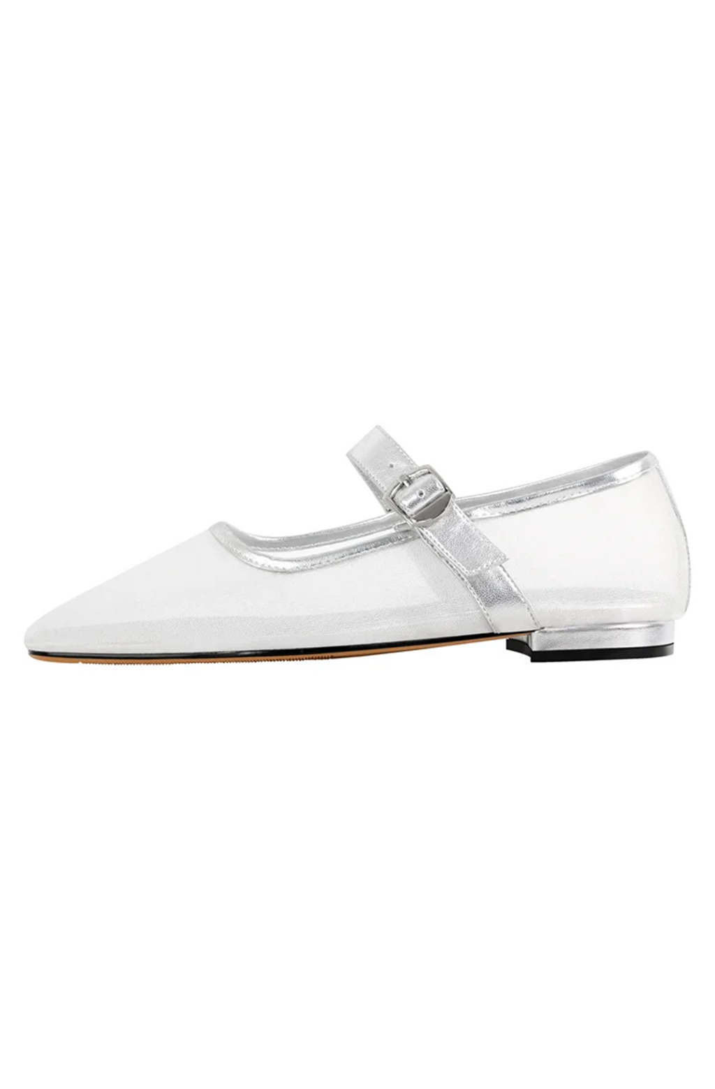Silver Mary Jane mesh ballet flats