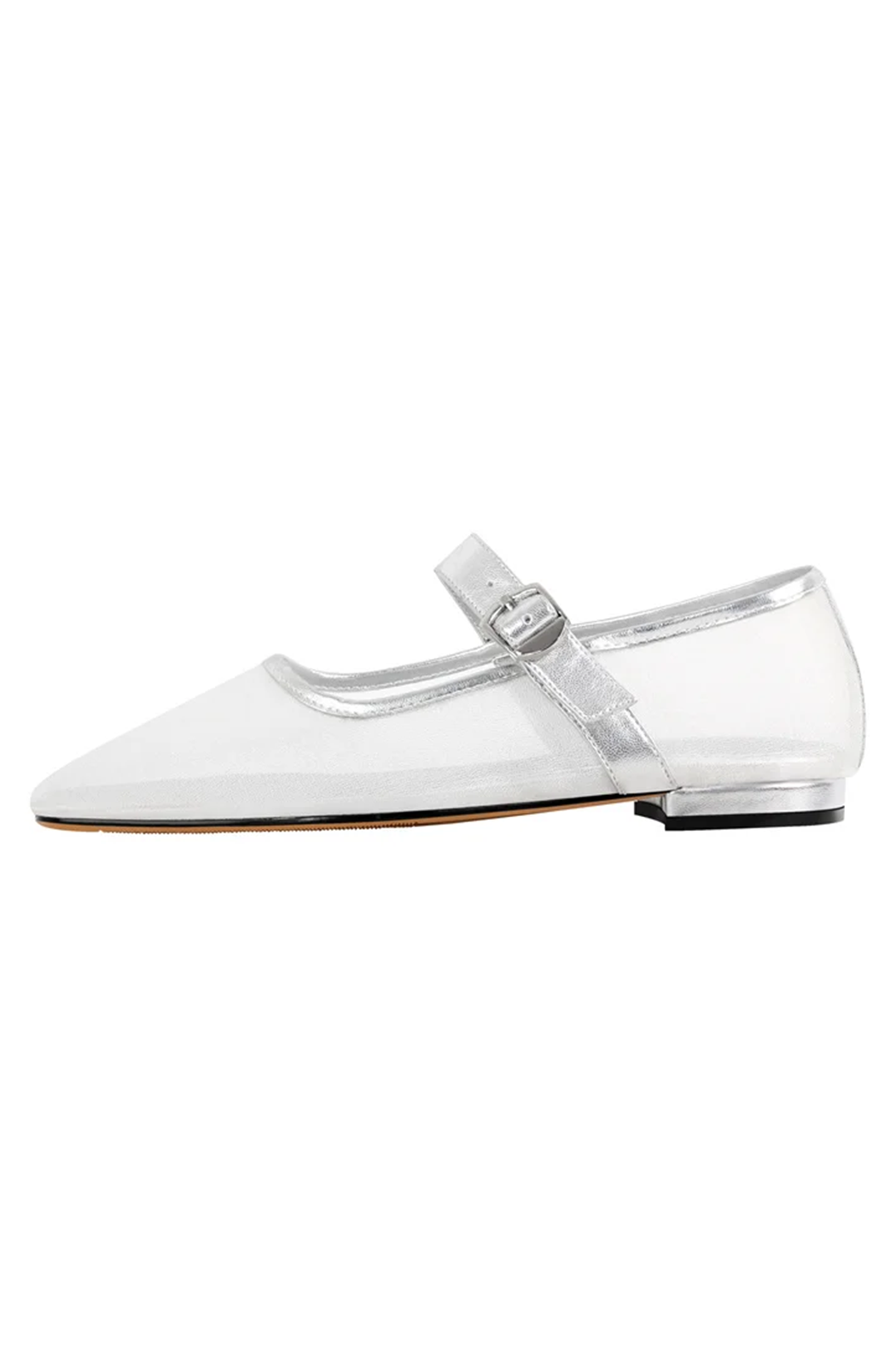 Silver Mary Jane mesh ballet flats