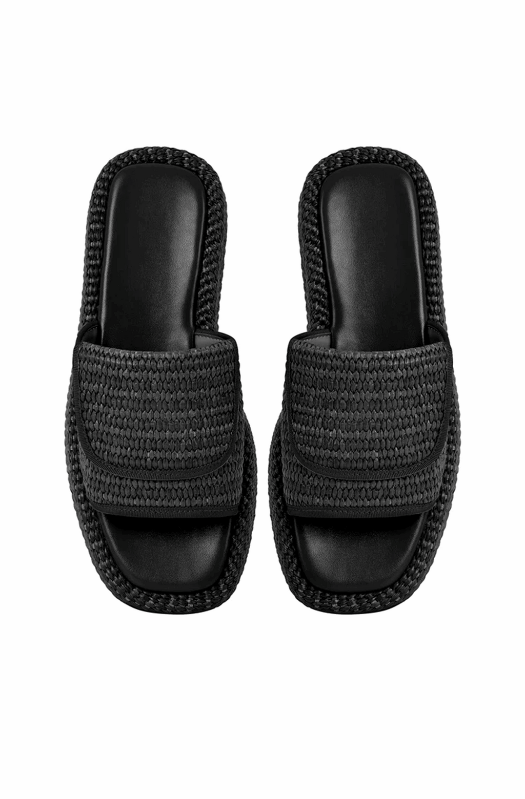 Open toe straw platform flats