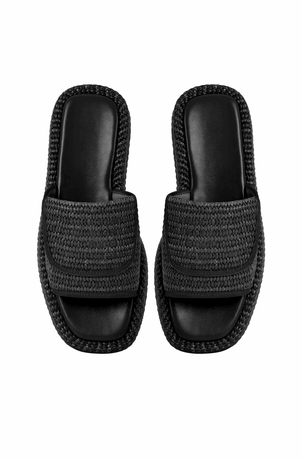 Open toe straw platform flats