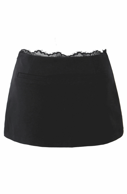 Low waist mini skort with lace trim