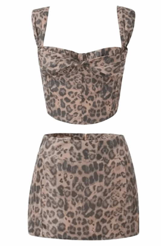 Leopard skirt and crop top set