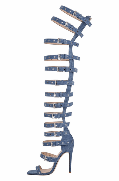 Women's denim gladiator stiletto heels