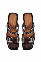 Square toe buckle chunky heeled sandals
