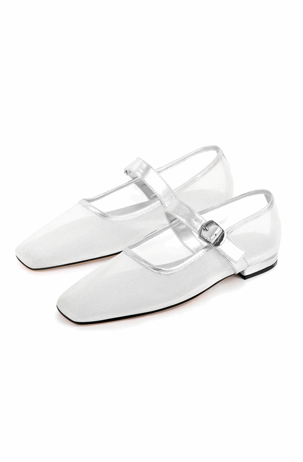 Silver Mary Jane mesh ballet flats