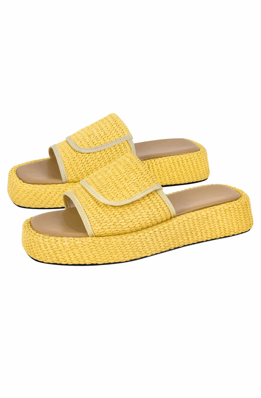 Open toe straw platform flats