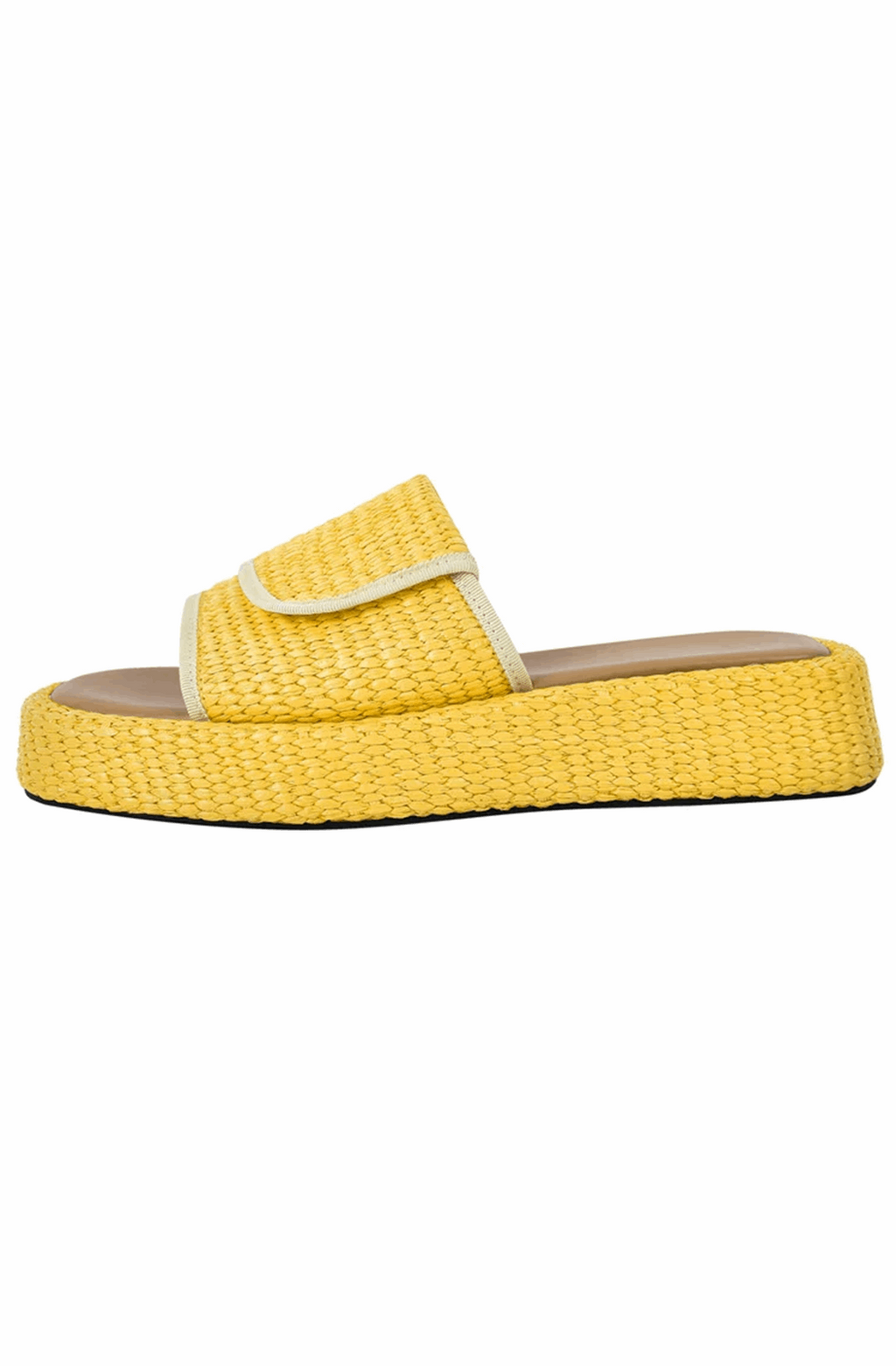 Open toe straw platform flats