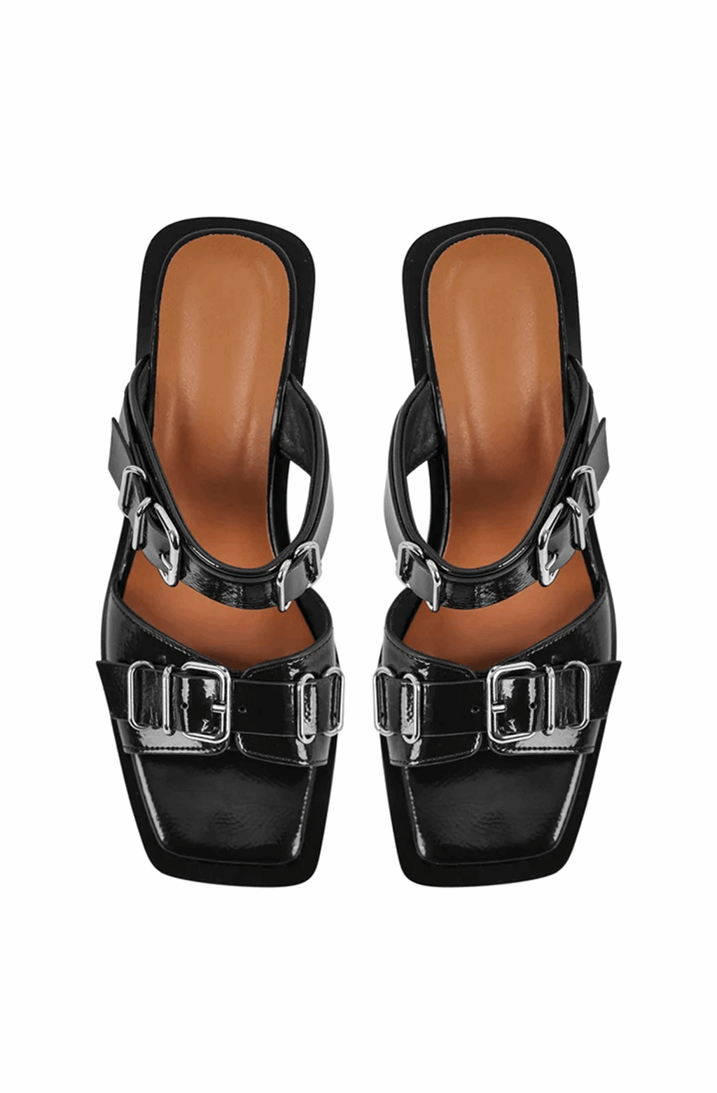Square toe buckle chunky heeled sandals