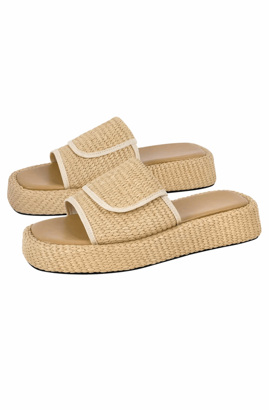 Open toe straw platform flats