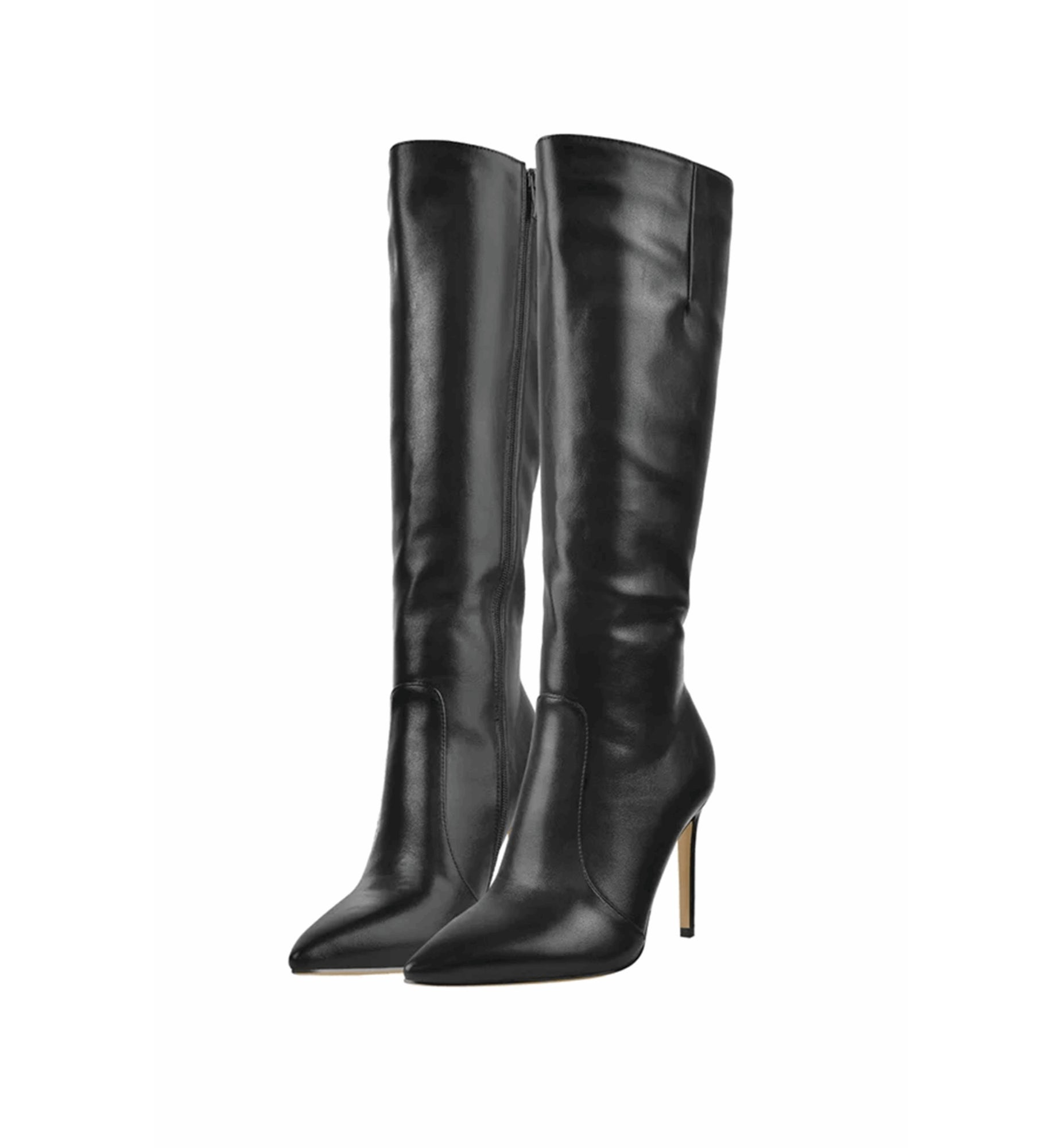 Pair of black knee-high boots on a white background