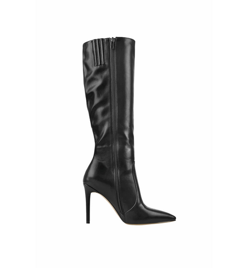 Black knee-high boot on a white background