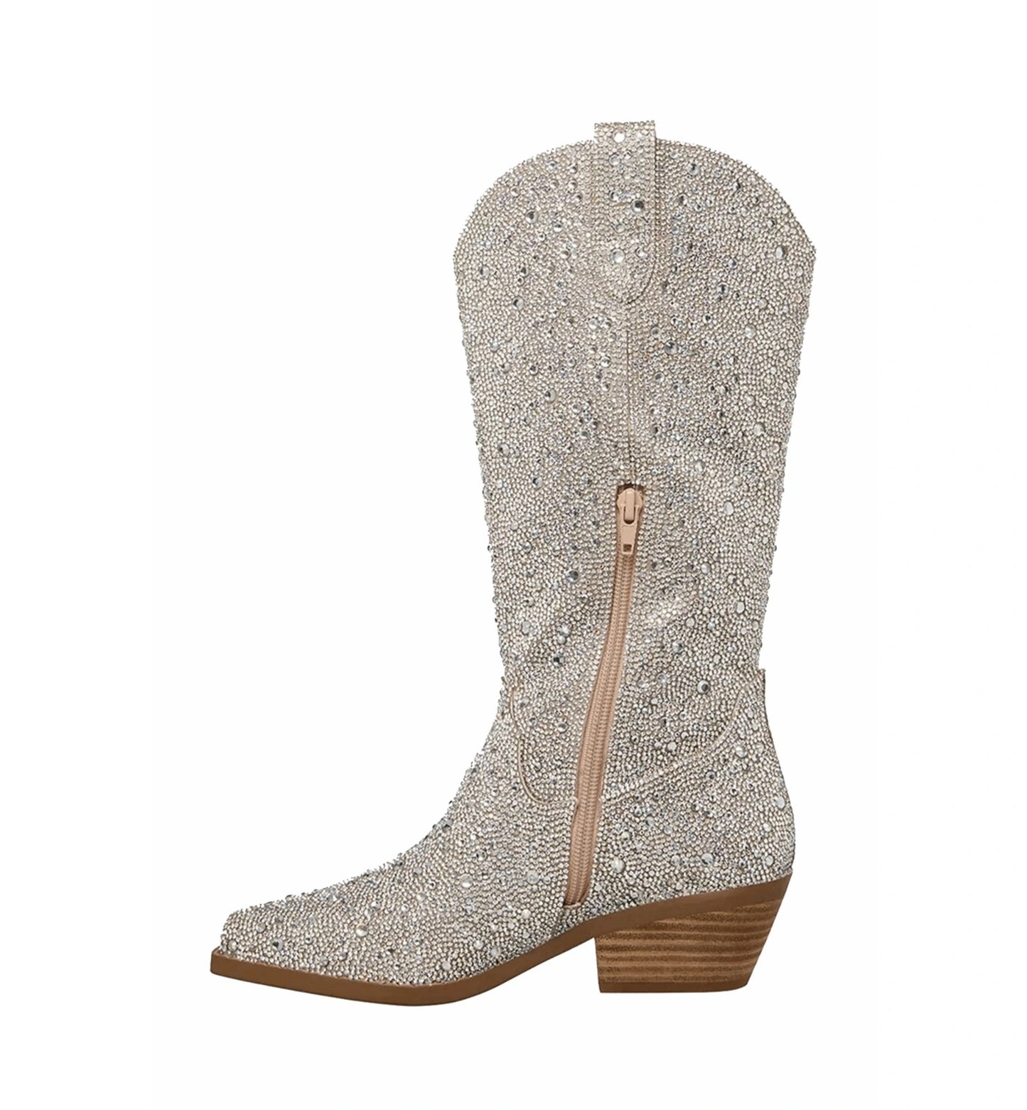 Silver studded cowboy boot on a white background