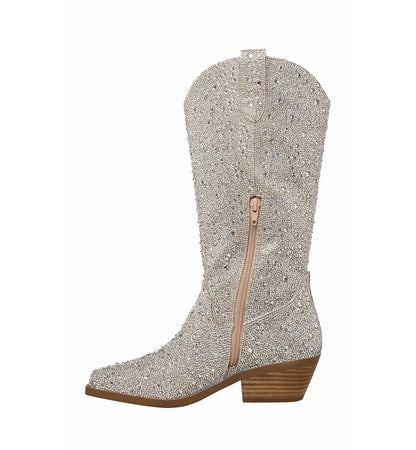 Silver studded cowboy boot on a white background